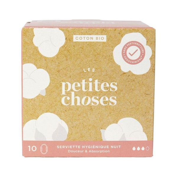 Serviettes hygiéniques Nuit - Coton Bio - Boîte de 10